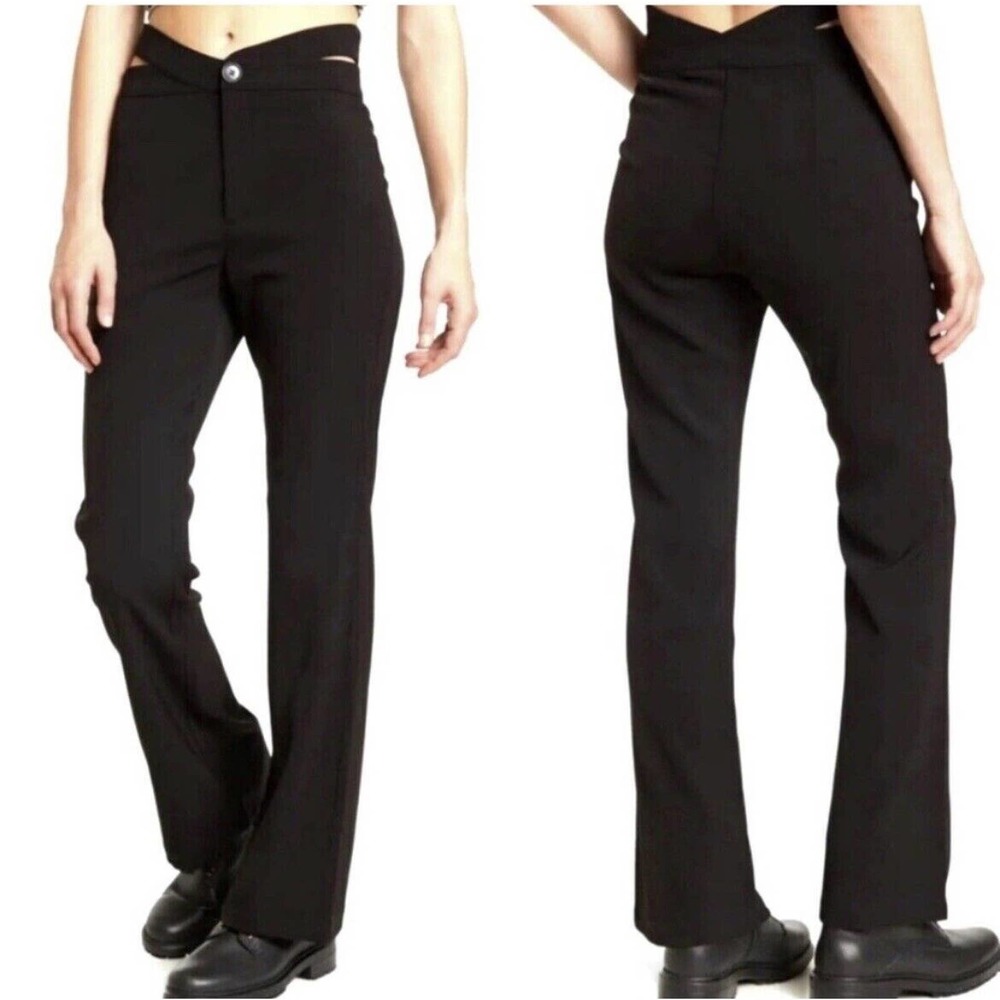Elodie Women's NWT Black Cut Out Waist Flare Pants High Rise Sz L